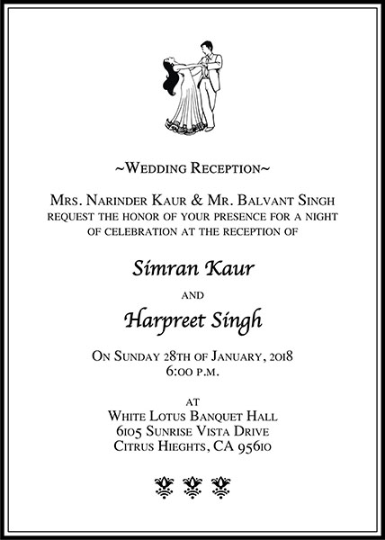 Sikh wedding invitation wording 7A - Parekh Cards